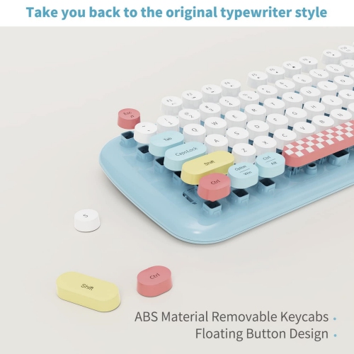 Wireless Keyboard Mouse Combo, Colorful 104 Keys Typewriter Retro Round Keycaps Keyboard for PC Laptop, Windows, Desktop, Home and Office Keyboards,