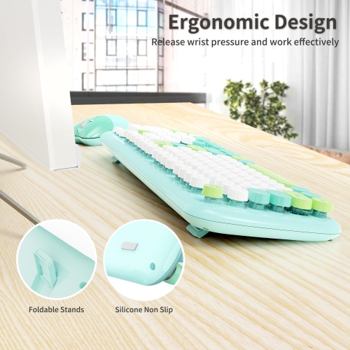 Wireless Keyboard Mouse Combo, Colorful 104 Keys Typewriter Retro Round Keycaps Keyboard for PC Laptop, Windows, Desktop, Home and Office Keyboards,