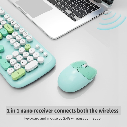 Wireless Keyboard Mouse Combo, Colorful 104 Keys Typewriter Retro Round Keycaps Keyboard for PC Laptop, Windows, Desktop, Home and Office Keyboards,