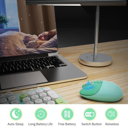 Wireless Keyboard Mouse Combo, Colorful 104 Keys Typewriter Retro Round Keycaps Keyboard for PC Laptop, Windows, Desktop, Home and Office Keyboards,