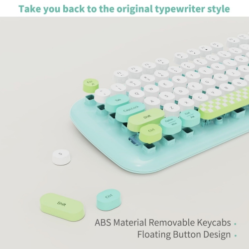 Wireless Keyboard Mouse Combo, Colorful 104 Keys Typewriter Retro Round Keycaps Keyboard for PC Laptop, Windows, Desktop, Home and Office Keyboards,