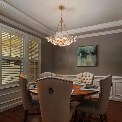 Gold Drum Dining Room Chandelier, 3-Light Gold Basket with Handmade Ceramic Flowers Modern/Contemporary LED Dry rated Chandelier