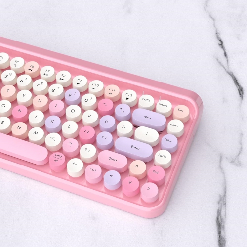 Portable Bluetooth Colorful Computer Keyboards, Wireless Mini Compact Retro Typewriter Flexible 84 Keys Design Keyboard, Pink-Colorful