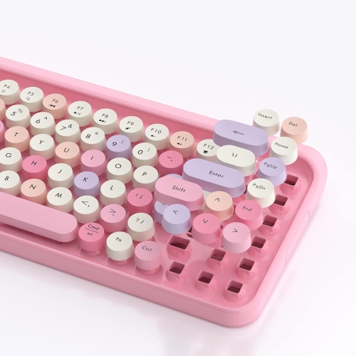 Portable Bluetooth Colorful Computer Keyboards, Wireless Mini Compact Retro Typewriter Flexible 84 Keys Design Keyboard, Pink-Colorful
