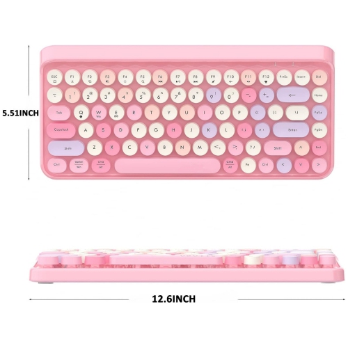 Portable Bluetooth Colorful Computer Keyboards, Wireless Mini Compact Retro Typewriter Flexible 84 Keys Design Keyboard, Pink-Colorful