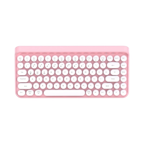 NIERBO  Portable Bluetooth Colorful Computer Keyboards, Wireless Mini Compact Retro Typewriter Flexible 84 Keys Design Keyboard, Pink In White