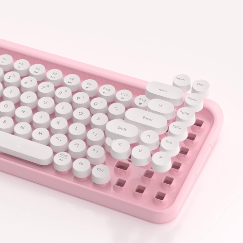 Portable Bluetooth Colorful Computer Keyboards, Wireless Mini Compact Retro Typewriter Flexible 84 Keys Design Keyboard, Pink White