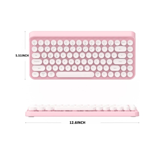 Portable Bluetooth Colorful Computer Keyboards, Wireless Mini Compact Retro Typewriter Flexible 84 Keys Design Keyboard, Pink White