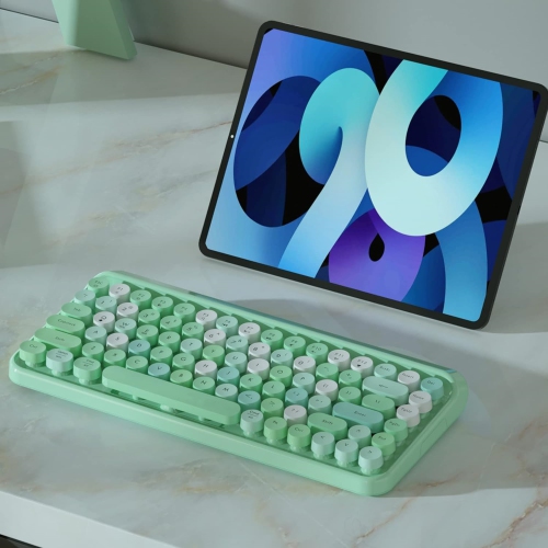 Portable Bluetooth Colorful Computer Keyboards, Wireless Mini Compact Retro Typewriter Flexible 84 Keys Design Keyboard, Green-Colorful