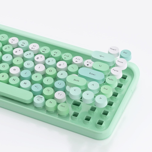 Portable Bluetooth Colorful Computer Keyboards, Wireless Mini Compact Retro Typewriter Flexible 84 Keys Design Keyboard, Green-Colorful