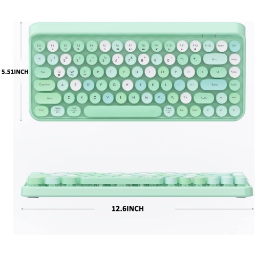 Portable Bluetooth Colorful Computer Keyboards, Wireless Mini Compact Retro Typewriter Flexible 84 Keys Design Keyboard, Green-Colorful