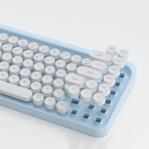 Portable Bluetooth Colorful Computer Keyboards, Wireless Mini Compact Retro Typewriter Flexible 84 Keys Design Keyboard, Blue White