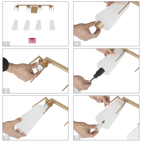 Modern Farmhouse Bathroom Vanity Light, 28 in. 4-Light Contemporary Gold Wall Sconces with Bell Frosted Glass Shades