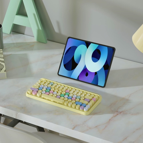 Portable Bluetooth Colorful Computer Keyboards, Wireless Mini Compact Retro Typewriter Flexible 84 Keys Design Keyboard, Yellow-Colorful