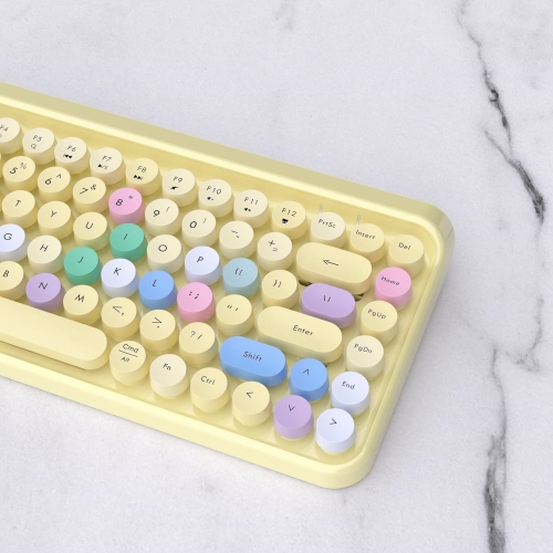 Portable Bluetooth Colorful Computer Keyboards, Wireless Mini Compact Retro Typewriter Flexible 84 Keys Design Keyboard, Yellow-Colorful