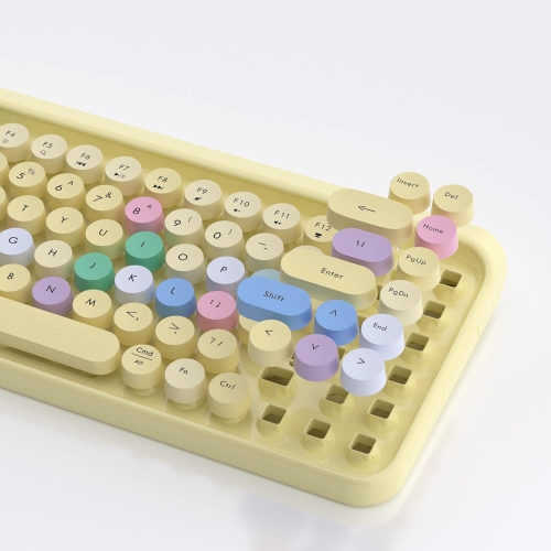 Portable Bluetooth Colorful Computer Keyboards, Wireless Mini Compact Retro Typewriter Flexible 84 Keys Design Keyboard, Yellow-Colorful