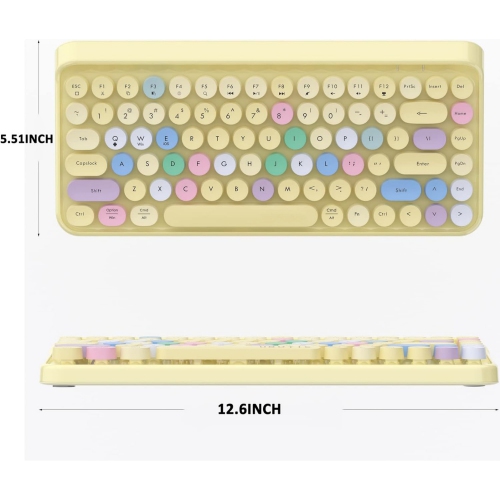 Portable Bluetooth Colorful Computer Keyboards, Wireless Mini Compact Retro Typewriter Flexible 84 Keys Design Keyboard, Yellow-Colorful