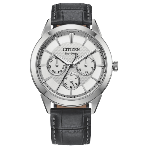 Citizen Mens Rolan Eco-Drive Watch 40mm Silver-Tone Stainless Steel Case Grey Leather Strap with Silver-Tone Dial