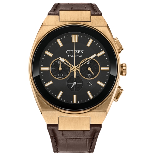 CITIZEN  Mens Axiom Sc Eco-Drive Watch 43MM Rose Gold-Tone Stainless Steel Case Leather Strap With Black Dial (Ca4583-01E) In Brown