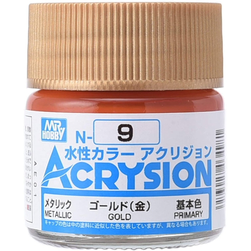 MR. HOBBY  Acrysion Color - (Metallic/primary) (N9) 10Ml Metallic Acrylic Paint In Gold