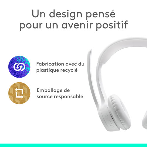 Casque d'écoute sans fil Bluetooth Zone 300 avec microphone à suppression du bruit de Logitech - Blanc cassé