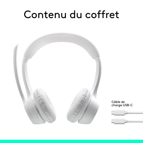 Casque d'écoute sans fil Bluetooth Zone 300 avec microphone à suppression du bruit de Logitech - Blanc cassé
