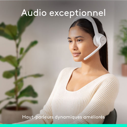 Casque d'écoute sans fil Bluetooth Zone 300 avec microphone à suppression du bruit de Logitech - Blanc cassé