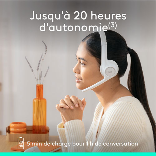 Casque d'écoute sans fil Bluetooth Zone 300 avec microphone à suppression du bruit de Logitech - Blanc cassé