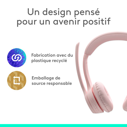 Casque d'écoute sans fil Bluetooth Zone 300 avec microphone à suppression du bruit de Logitech - Rose