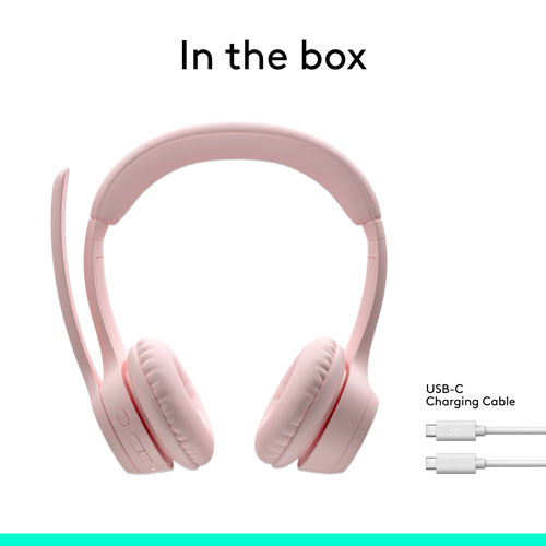 Casque d'écoute sans fil Bluetooth Zone 300 avec microphone à suppression du bruit de Logitech - Rose