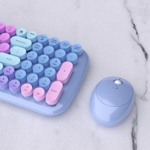 Wireless Keyboards and Mouse Combos, Gradient Rainbow Colored Retro Typewriter Flexible Keyboard, 2.4GHz Connection and Optical Mouse, Purple Rainbow