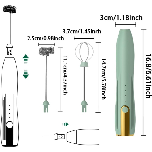 Electric Milk Frother Handheld with 2 Stainless Whisks 3 Adjustable Speeds, Mousseur à Lait Electric Whisk Foam Maker for Cappuccino,Latte, Coffee