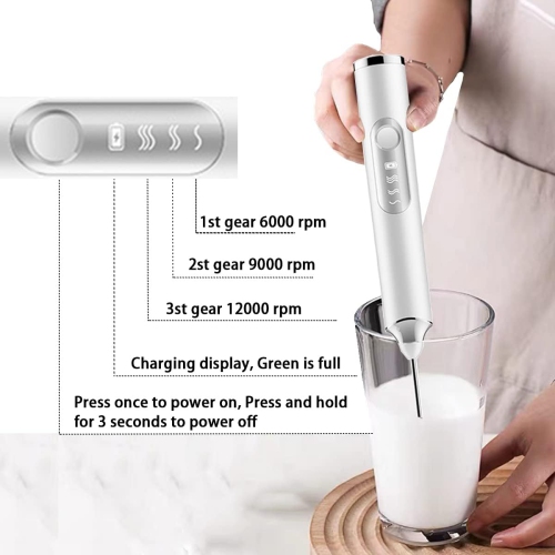 Electric Milk Frother Handheld with 2 Stainless Whisks 3 Adjustable Speeds, Mousseur à Lait Electric Whisk Foam Maker for Cappuccino,Latte, Coffee