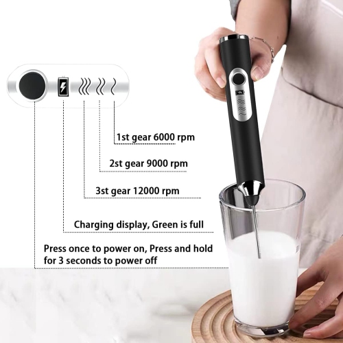 Moussoir à lait électrique à main avec 2 fouets en acier inoxydable 3 vitesses réglables, distributeur à lait électrique Whisk Foam Maker pour