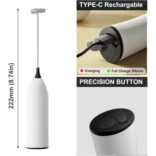 Handheld Milk Coffee Frother,USB-Rechargeable Hand Frother,Adjustable Handheld Milk Frother for Hot Chocolate, Cappuccinos, Milkshakes, Egg Mix,