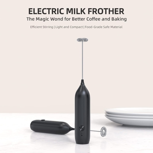 Milk Frother Handheld Rechargeable Milk Foamer, Electric Mini Drink Mixer with Stainless Steel Whisk for Cappuccino, Coffee, Lattes, Frappe, Matcha