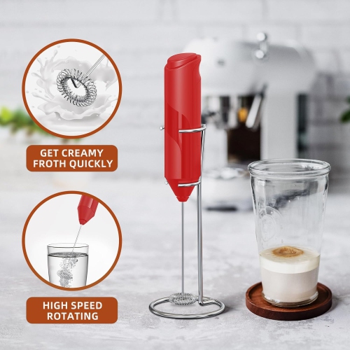 Milk Coffee Frother Handheld with Stand Drink Blender Stirrers Mixer Foamer Whisk Electric Mini for Cappuccino, Hot Chocolate, Lattes, Matcha