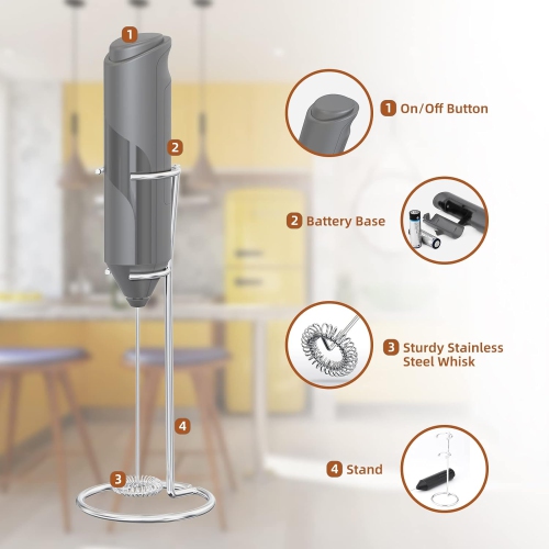 Milk Coffee Frother Handheld with Stand Drink Blender Stirrers Mixer Foamer Whisk Electric Mini for Cappuccino, Hot Chocolate, Lattes, Matcha