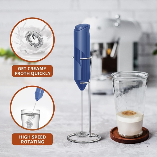 Milk Coffee Frother Handheld with Stand Drink Blender Stirrers Mixer Foamer Whisk Electric Mini for Cappuccino, Hot Chocolate, Lattes, Matcha
