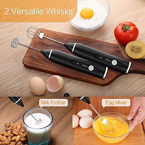 3-Speed Adjustable Milk Frother USB Rechargeable, Handheld Electric Foam Maker with 2 Stainless Whisks, Egg Beater Mini Blender forHot Chocolate,