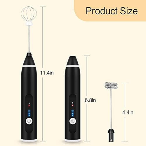 3-Speed Adjustable Milk Frother USB Rechargeable, Handheld Electric Foam Maker with 2 Stainless Whisks, Egg Beater Mini Blender forHot Chocolate,