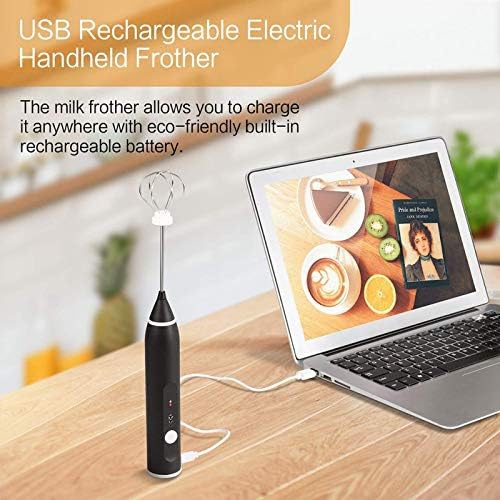 3-Speed Adjustable Milk Frother USB Rechargeable, Handheld Electric Foam Maker with 2 Stainless Whisks, Egg Beater Mini Blender forHot Chocolate,