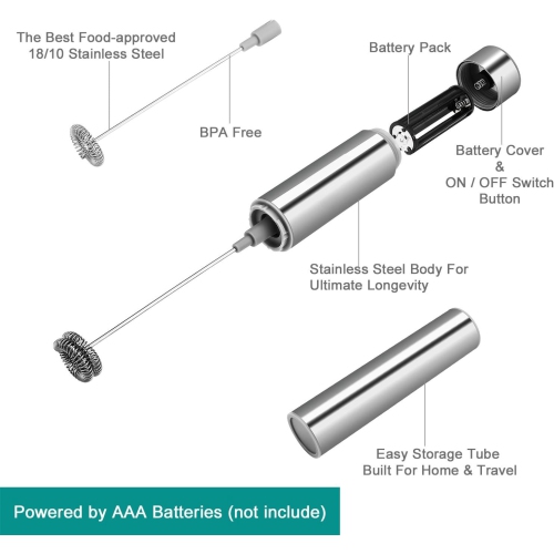 Mousseur à lait portatif, machine à mousse, machine électrique à piles en mousse, mélangeur à boisson portatif avec fouet en acier inoxydable de 2 oz
