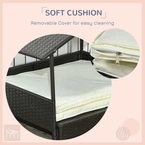 PawHut Elevated Rattan Dog House Outdoor with Canopy, Extendable Wicker Dog Bed with Water-Resistant Cushion, for Small and Medium Dogs Cream White