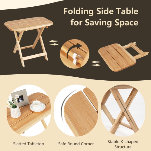 Gymax 4PCS Patio Rocking Chair & Folding Table Set Wooden Rocker Bistro Set