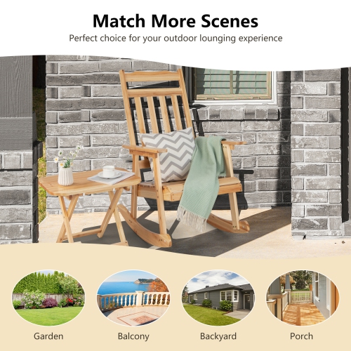 Gymax 4PCS Patio Rocking Chair & Folding Table Set Wooden Rocker Bistro Set