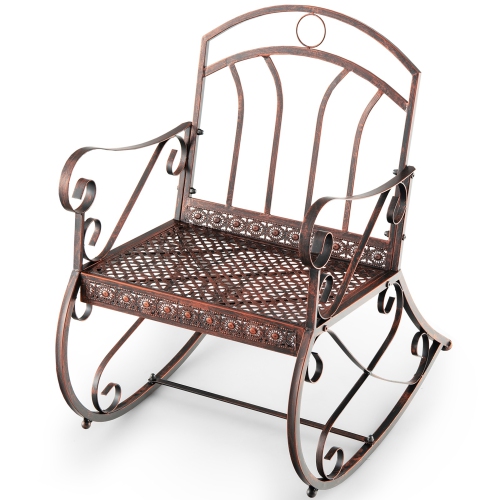 GYMAX  Outdoor Rocking Chair Elegant Patio Seating Chair Rocker Steel Frame Antique Copper