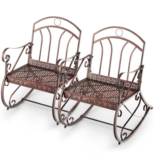 GYMAX  Set Of 2 Outdoor Steel Rocking Chair Elegant Patio Seating Chair Rocker Antique Copper