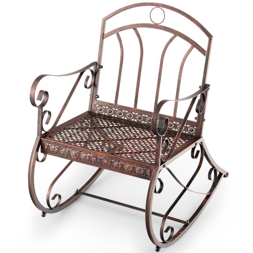 Gymax Set of 2 Outdoor Steel Rocking Chair Elegant Patio Seating Chair Rocker Antique Copper
