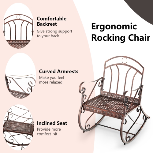 Gymax Set of 2 Outdoor Steel Rocking Chair Elegant Patio Seating Chair Rocker Antique Copper